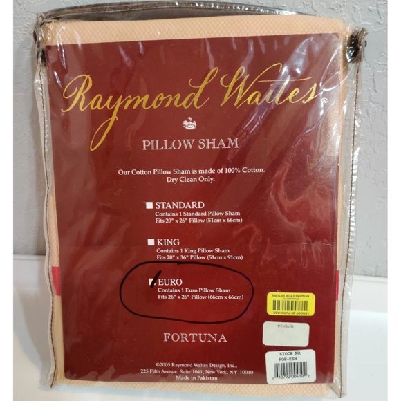 RAYMOND WAITES EURO FORTUNA PILLOW SHAMS Set Of 2 26" 100% Cotton Retired 2005 - Picture 1 of 8